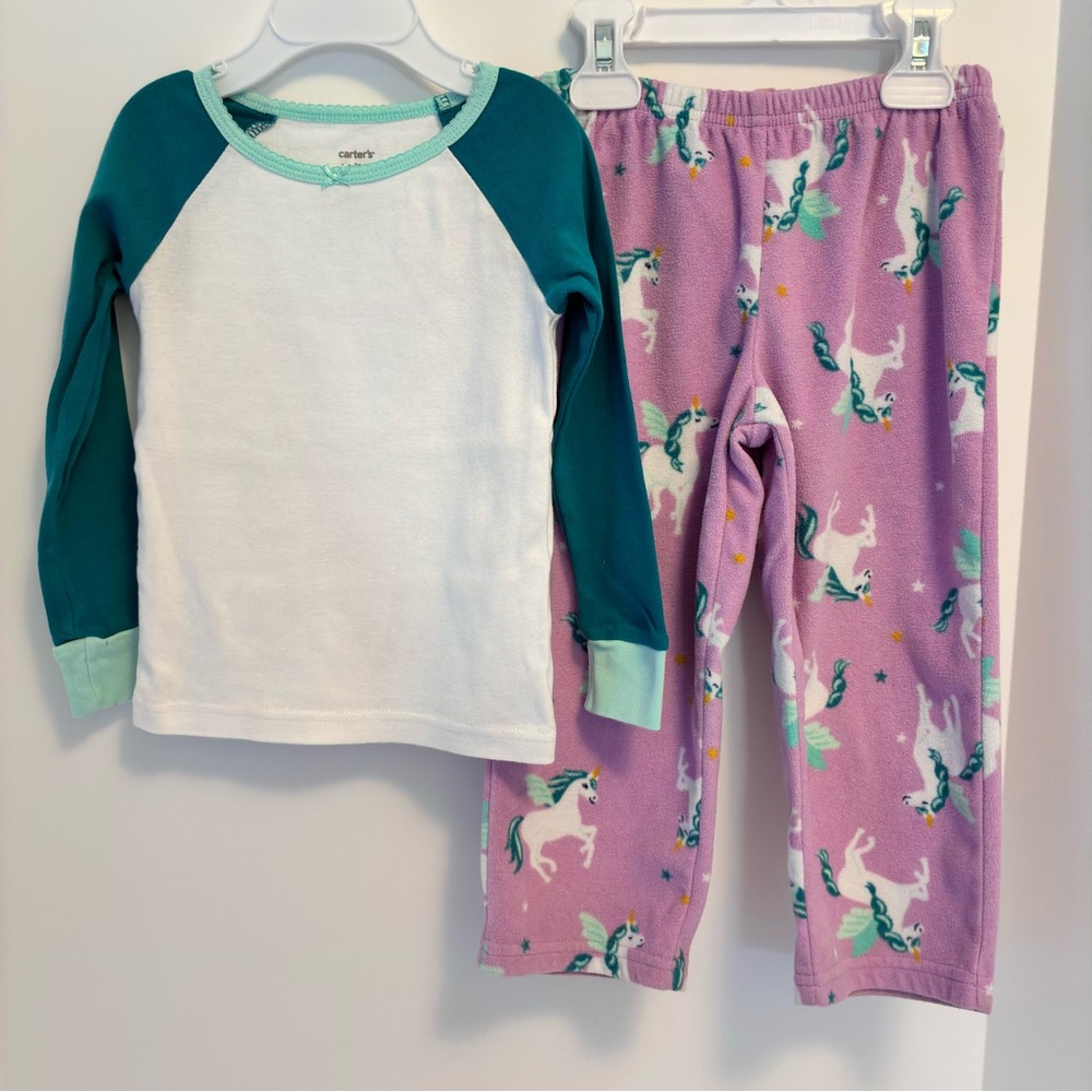 Carter's Toddler Girl Long Sleeve Raglan T-Shirt & Plush Unicorn Pants PJ Set 3T